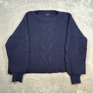 J.Crew Womens XL Navy Blue Cable Knit Wool Sweater Chunky Crewneck